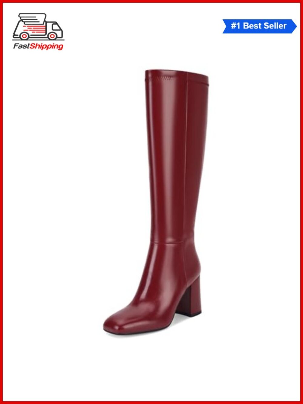 ✨ SOVANYOU Square Toe Chunky Heel Knee High Boots Faux Leather Side Zip Tall